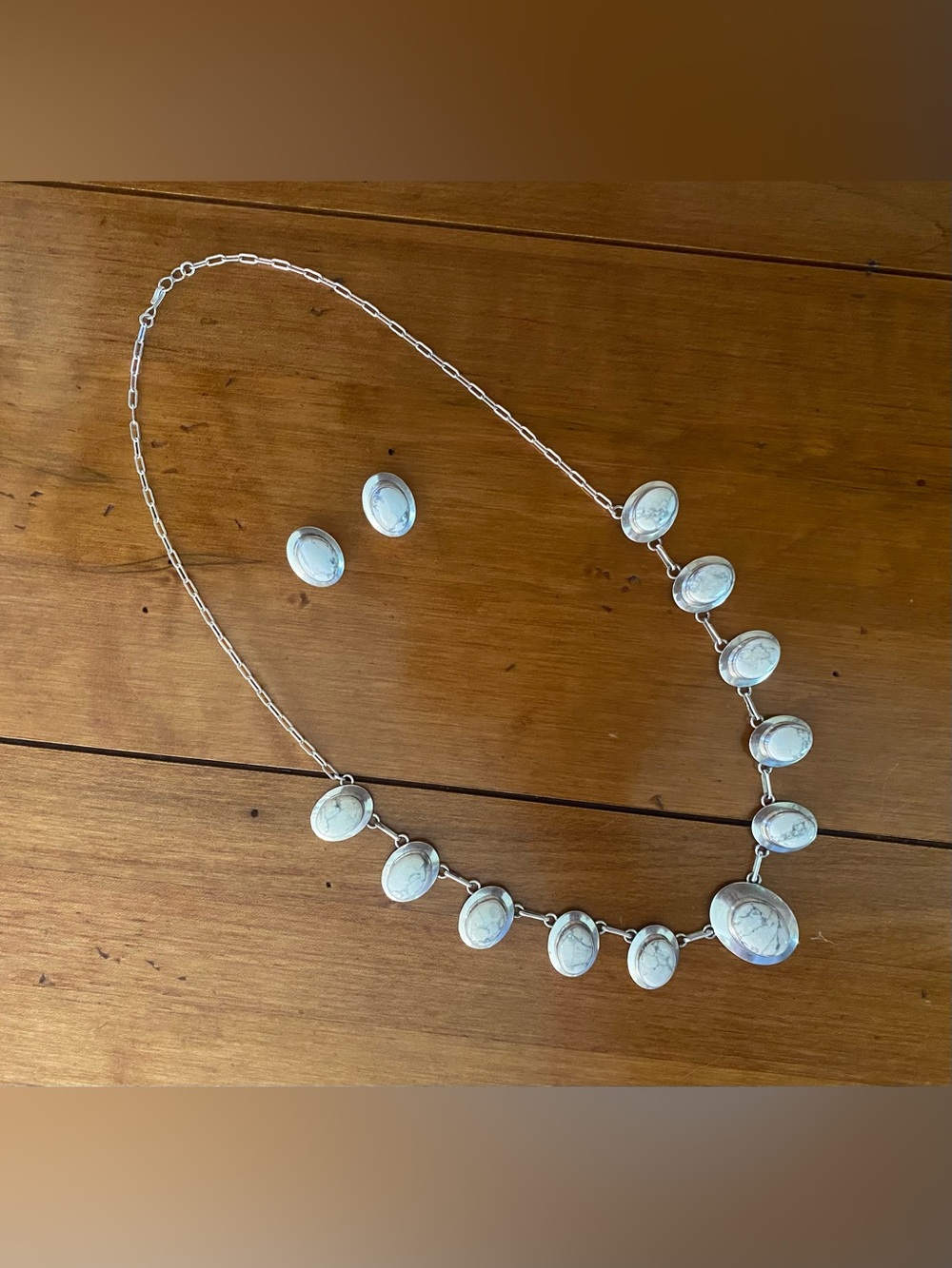Southwestern Sterling Silver White Howlite Necklace and Earrings Set